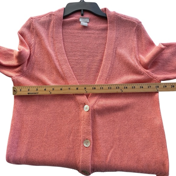 Chico's Women’s Linen Blend Coral Cardigan Sweater Sz 1 - Picture 4 of 10